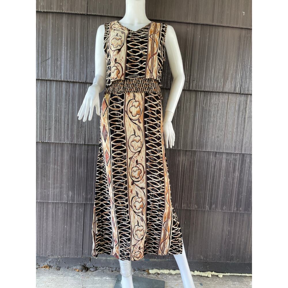🔥 90s Rabbit Rabbit Rabbit Geometric Abstract Print Boho Tribal Safari Dress 10